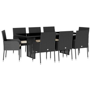 vidaXL Ensemble à manger de jardin 9Pièces coussins noir résine tressée