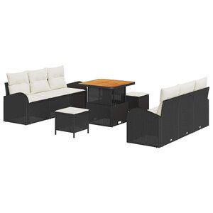 vidaXL Ensemble de canapé de jardin avec coussin 9 Pièces Noir polyrotin