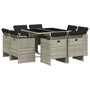 vidaXL Ensemble à manger de jardin et coussins 9 Pièces gris clair rotin