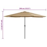 vidaXL Parasol d'extérieur avec mât en métal 390 cm taupe