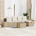 vidaXL Ensemble de canapé de jardin 6 pièces avec coussins Beige Rattan Poly