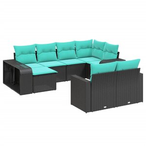 vidaXL Salon de jardin 10 Pièces avec coussins noir résine tressée