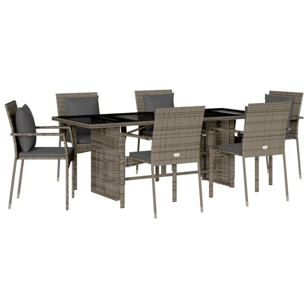 vidaXL Ensemble à manger de jardin et coussins 7 Pièces gris rotin