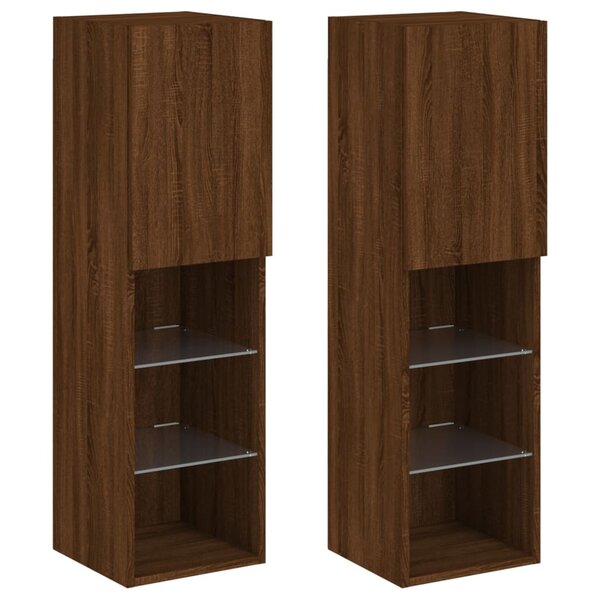 vidaXL Meubles TV avec lumières LED 2 Pièces chêne marron 30 5x30x102 cm