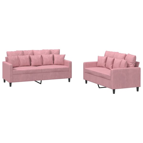 vidaXL Ensemble de canapés 2 Pièces avec coussins Rose Velours