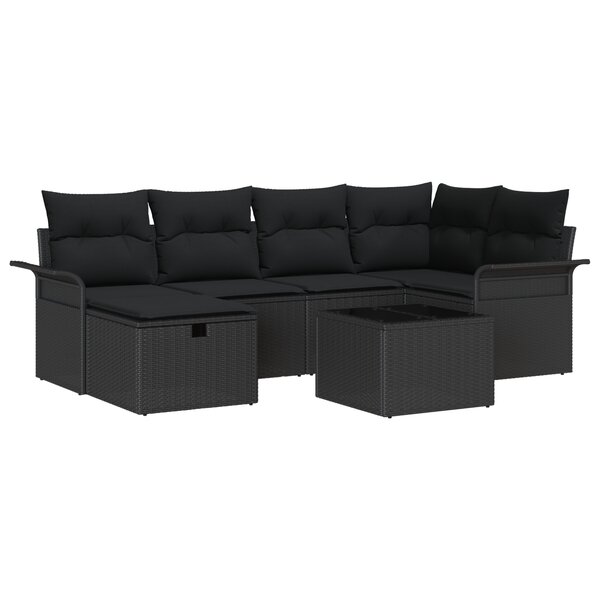 vidaXL Ensemble de Canapé de Jardin de 7 Pièces avec Coussins Noir Poly Rattan