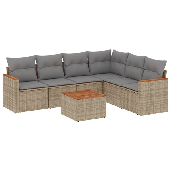 vidaXL Salon de jardin avec coussins 7Pièces mélange beige résine tressée