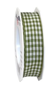Ruban textile carreau de vichy 20-m-rouleau 25 mm mit draht olive/créme