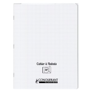 Cahier à rabat agrafé 24x32cm 96P 90G petits carreaux polypro incolore CONQUÉRANT