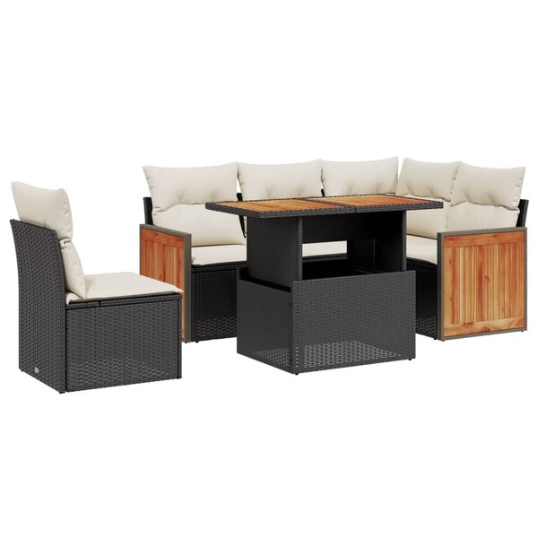 vidaXL Salon de jardin 6 Pièces avec coussins noir résine tressée