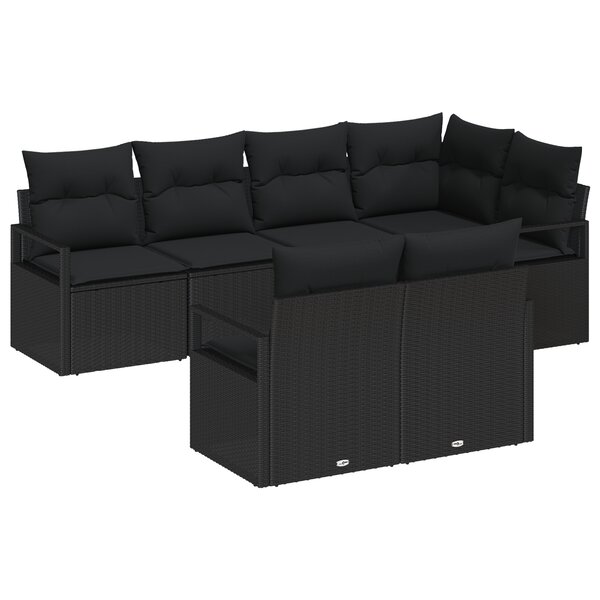 Canapé de jardin 7 pièces avec coussins en rotin noir