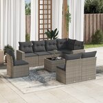 vidaXL Salon de jardin 9 Pièces avec coussins gris résine tressée