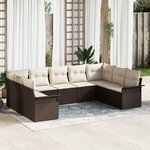 vidaXL Ensemble de Canapés de Jardin 9 Pièces avec Coussins Marron Rotin Poly