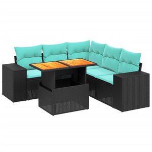 vidaXL Salon de jardin 6 Pièces avec coussins noir résine tressée
