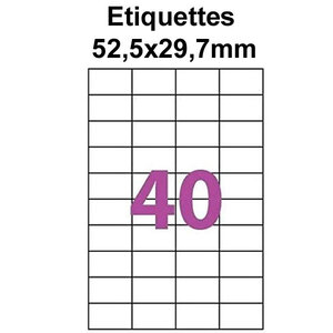 Étiquettes adhésives  52 5x29 7mm  (40étiquettes/feuille) - blanc - 20 feuilles -t3azur