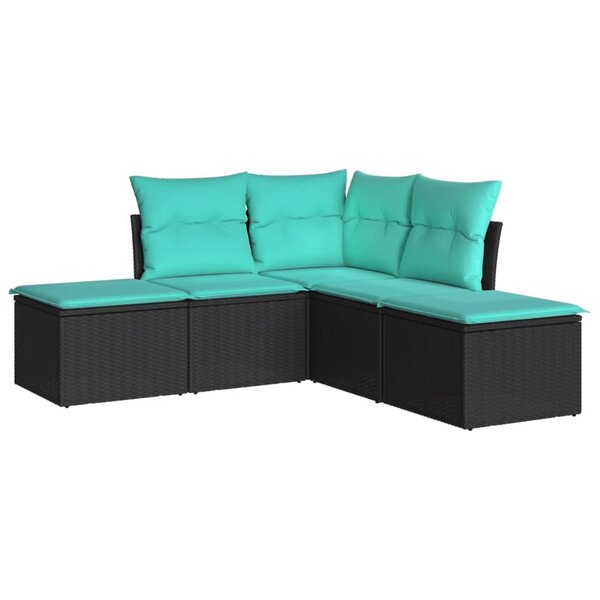 vidaXL Salon de jardin 5 Pièces avec coussins noir résine tressée