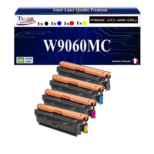 T3AZUR - 4x Toners compatibles avec  HP Color LaserJet Managed E55040  MFP E57540c  E57540dn  W9060MC