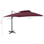 vidaXL Parasol déporté avec double toit 300x300 cm rouge bordeaux