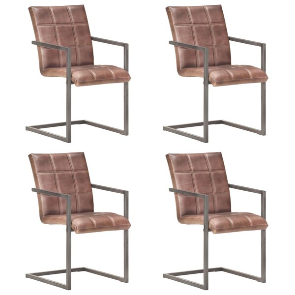vidaXL Chaises à manger cantilever lot de 4 marron cuir véritable