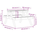 vidaXL Table de pique-nique blanc 105x134x75 cm bois massif de pin