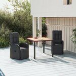 vidaXL Ensemble à manger de jardin 3 Pièces Noir Poly rotin et acacia