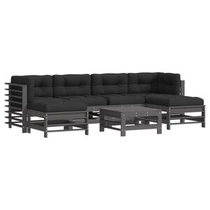 vidaXL Salon de jardin 7 Pièces avec coussins gris bois massif