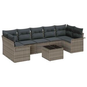 vidaXL Ensemble de canapé de jardin avec coussin 8 Pièces Gris polyrotin