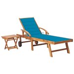 vidaXL Chaise longue avec table et coussin Bois de teck solide