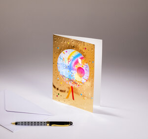 Carte double bulle bulle bulle - happy birthday arc-en-ciel ballons et cotillons