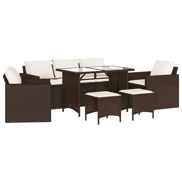 vidaXL Salon de jardin avec coussins 6 Pièces marron résine tressée