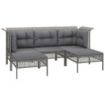 Salon de jardin meuble d'extérieur ensemble de mobilier 5 pièces avec coussins gris résine tressée 02_0016414