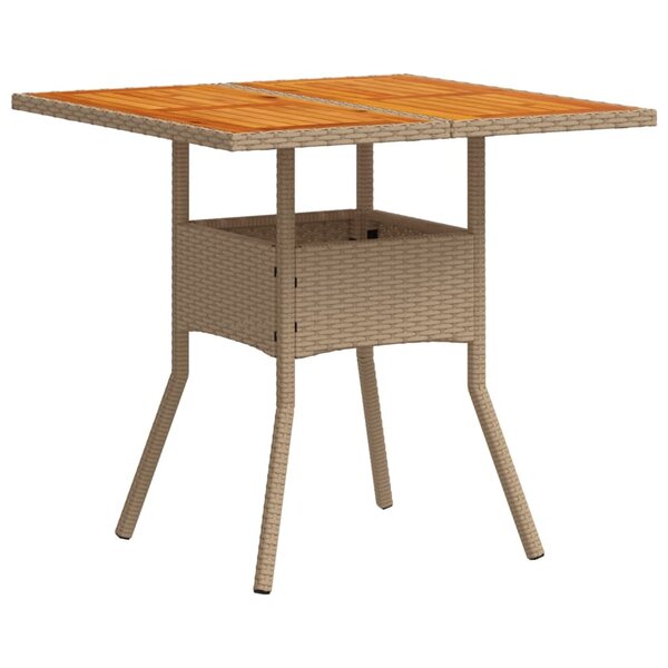 vidaXL Table de jardin beige 80x80x75 cm résine tressée et bois acacia