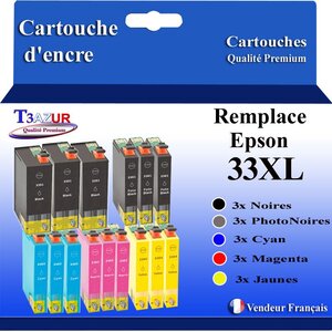 T3AZUR - 15x Cartouches Compatibles avec Epson 33XL 33 XL remplace Epson XP530 XP540 XP540 XP630 XP635 XP640 XP645 XP7100 XP830 XP900