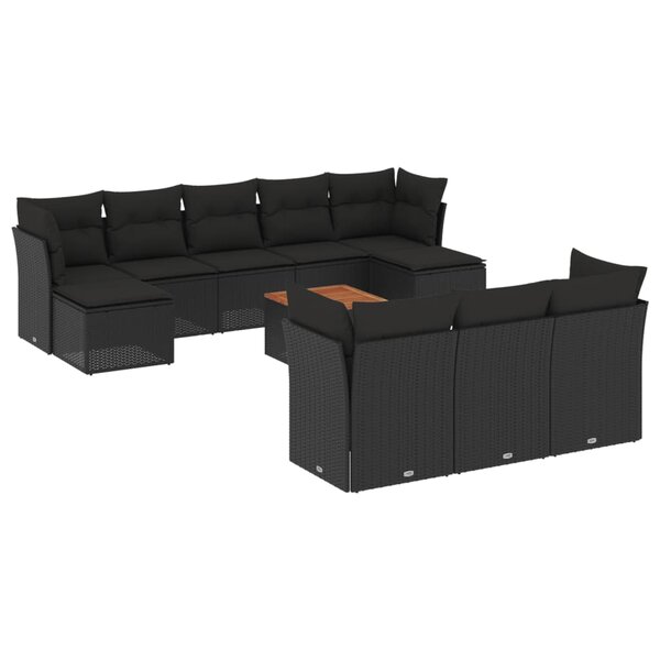 vidaXL Salon de jardin 11 Pièces avec coussins noir résine tressée