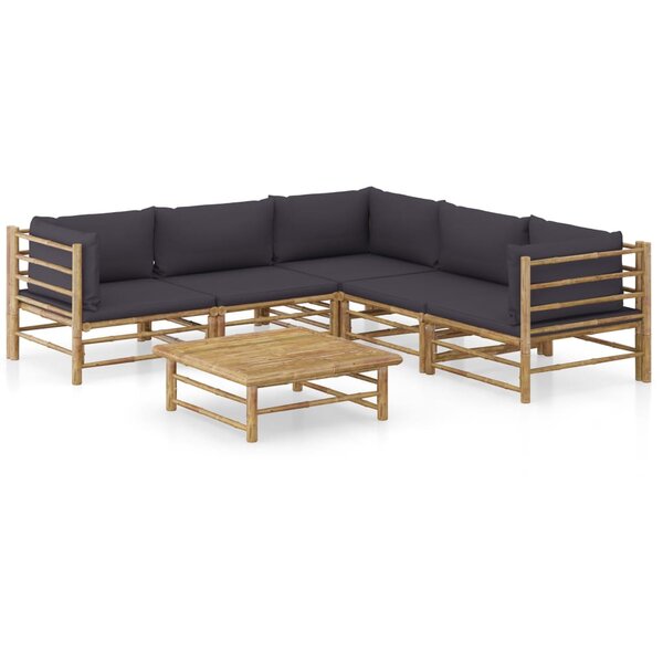 vidaXL Salon de jardin 6 Pièces avec coussins gris foncé bambou