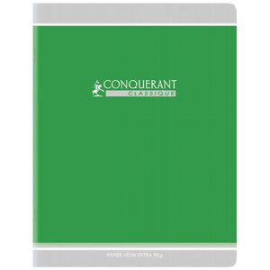 Cahier piqûre 48 pages seyès  papier 90 g  couverture en carte recyclée  format 24 x 32 cm CONQUERANT