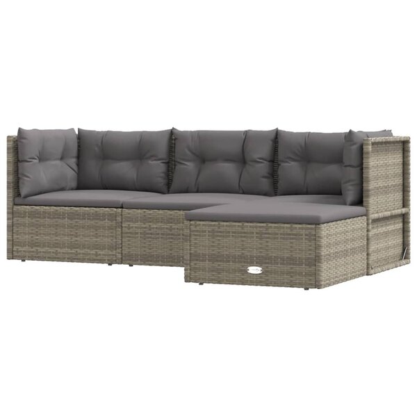 vidaXL Salon de jardin 4 Pièces avec coussins Gris Résine tressée