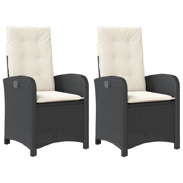 vidaXL Chaises inclinables de jardin lot de 2 et coussins noir rotin