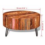 vidaXL Table basse ronde Bois massif de récupération