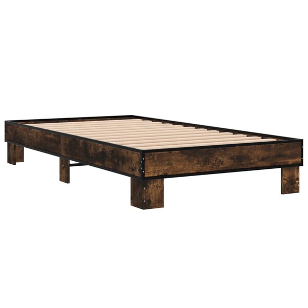 vidaXL Cadre de lit chêne fumé 100x200 cm bois d'ingénierie et métal