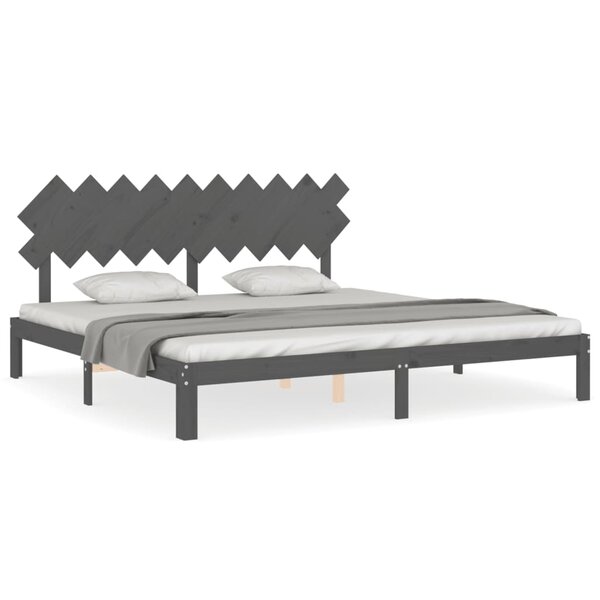 vidaXL Cadre de lit avec tête de lit gris 200x200 cm bois massif