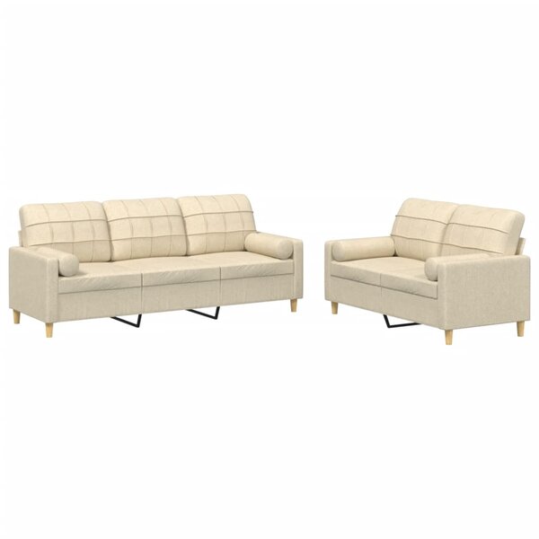 vidaXL Ensemble de canapés 2 Pièces avec coussins crème tissu