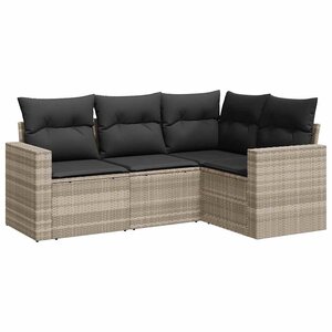 vidaXL Salon de jardin 4 Pièces avec coussins gris clair résine tressée