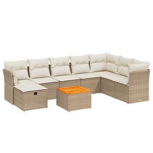 vidaXL Salon de jardin avec coussins 9 Pièces beige résine tressée