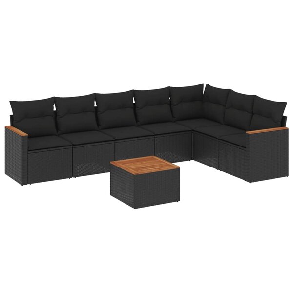 vidaXL Salon de jardin 8 Pièces avec coussins noir résine tressée