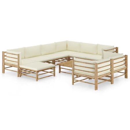 vidaXL Salon de jardin 10 Pièces avec coussins blanc crème Bambou