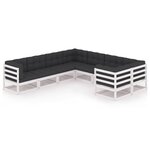 vidaXL Salon de jardin avec coussins 8 Pièces blanc bois de pin massif