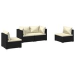 vidaXL Salon de jardin 4 Pièces avec coussins Résine tressée Noir