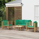 vidaXL Salon de jardin 5 Pièces avec coussins vert bambou