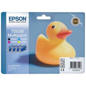 T0556 canard" cartouche d'encre originale quickdry pack 4 couleurs (c13t05564010) - noir cyan magenta jaune (paquet 4 unités)"
